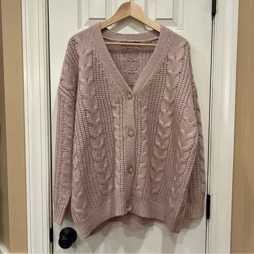 NEW Jenni Kayne Cocoon Cardigan Sweater Cable Knit Alpaca Merino Wool XS Blush